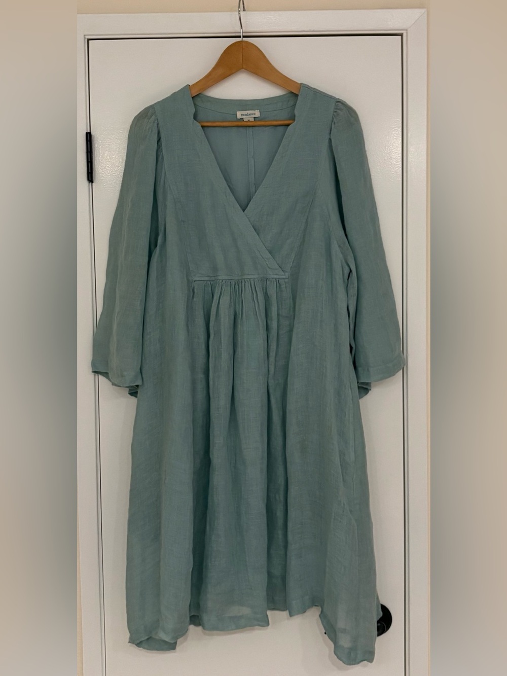 Sundance Sage Green Linen & Cotton Dress with Side Pockets